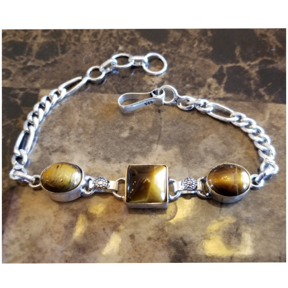 Tigers Eye Chain Link Bracelet 7.5" to 8.25" long